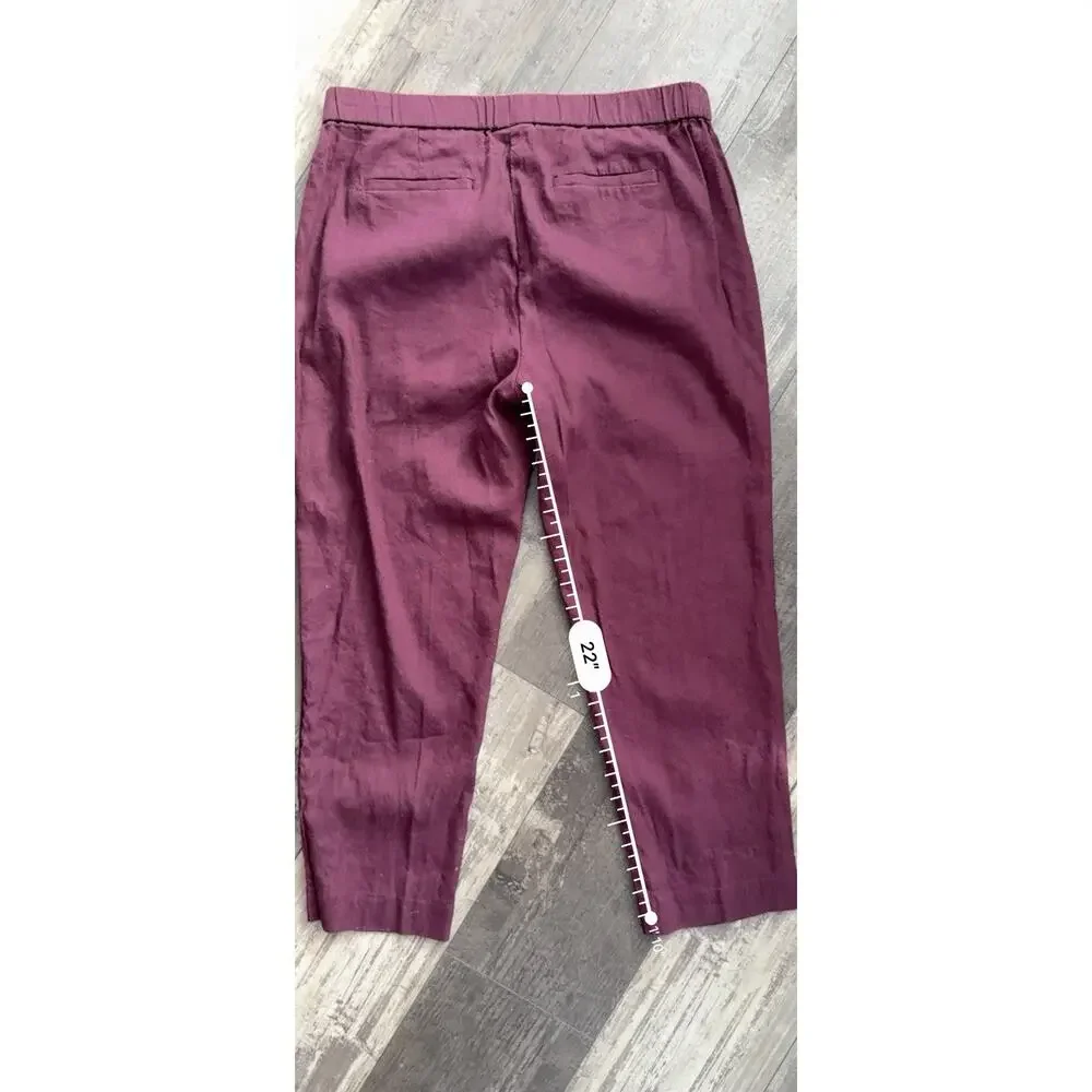 J.Jill Linen Stretch Burgundy 2 Piece Set Button Shirt & Cropped Pants M Petite